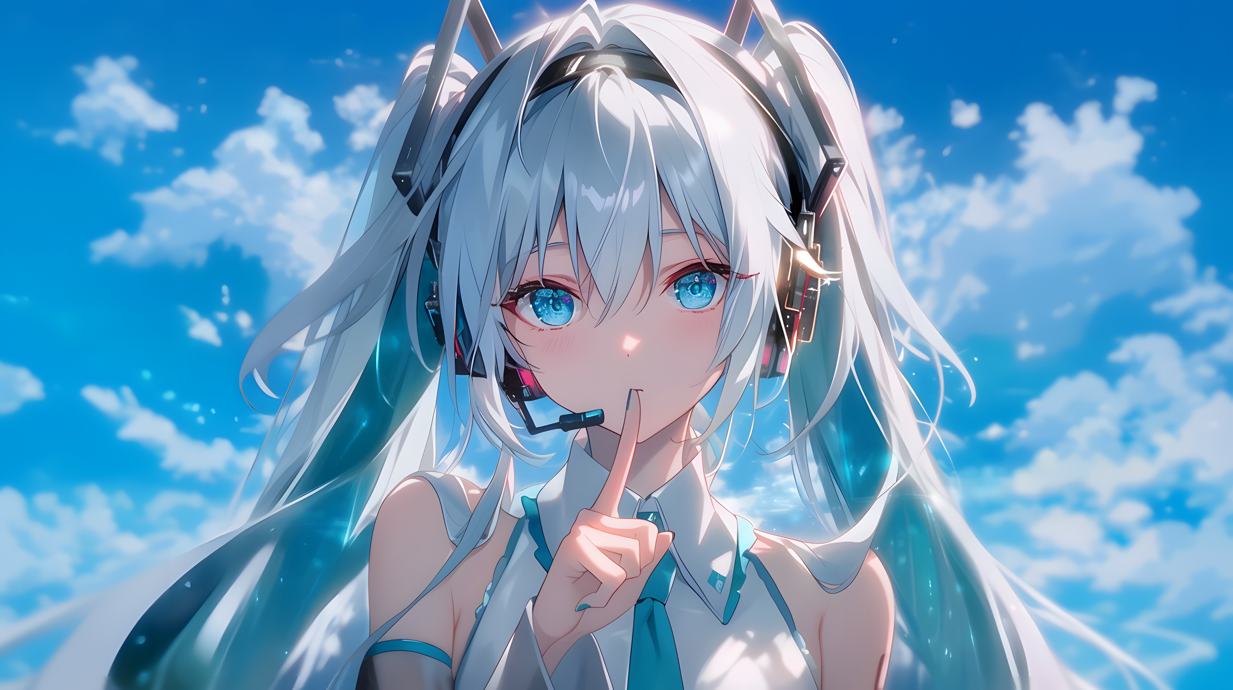 初音未来 4K 壁纸 - 渐变双马尾配晴空耳机，适配多设备色彩增强