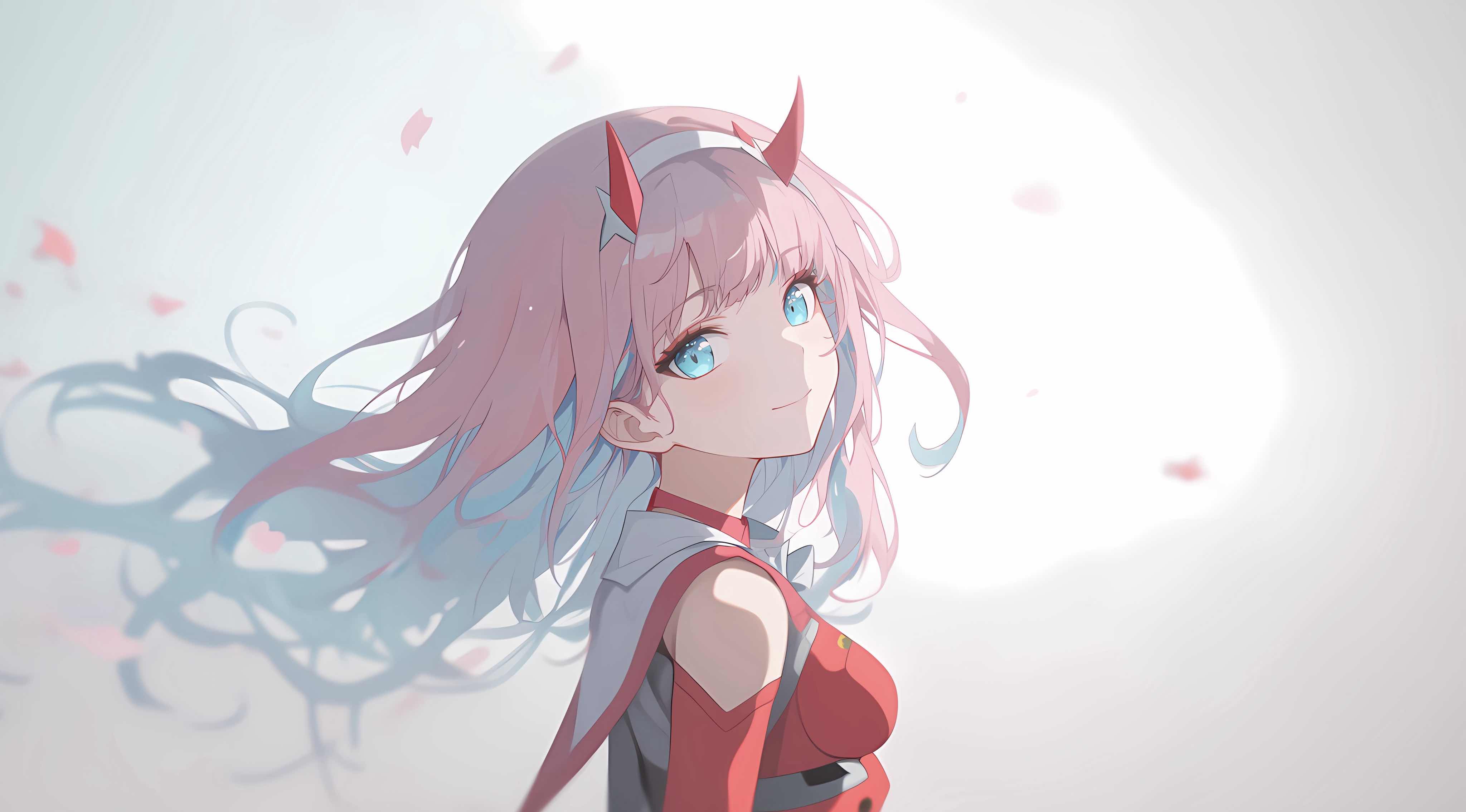 零二（Zero Two）粉发蓝瞳侧颜4K动漫壁纸