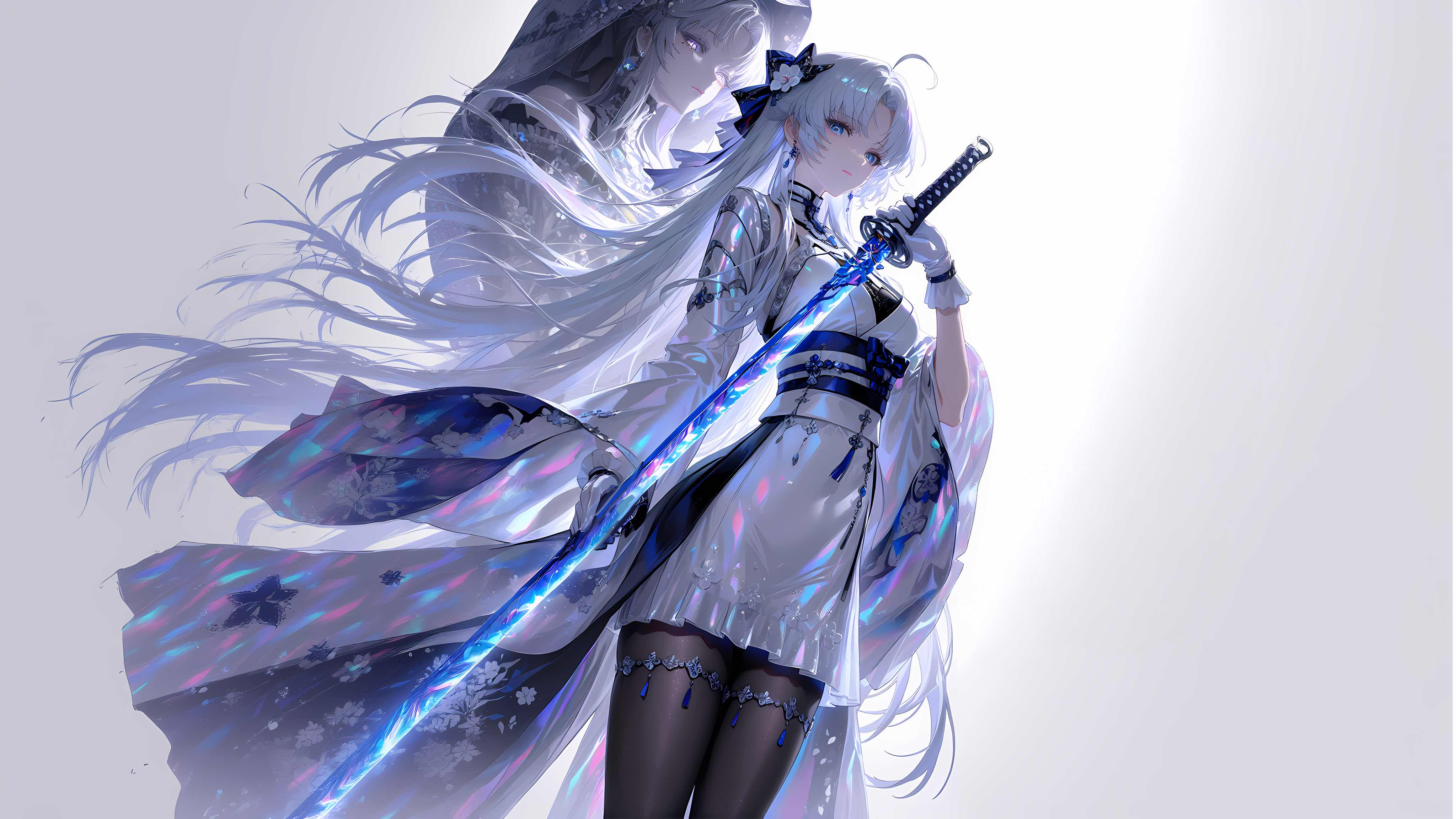 《鸣潮》珂莱塔 4K 电脑壁纸 | 双生残影・蓝焰武士刀・日式奇幻光影（适配 4K 屏 ）