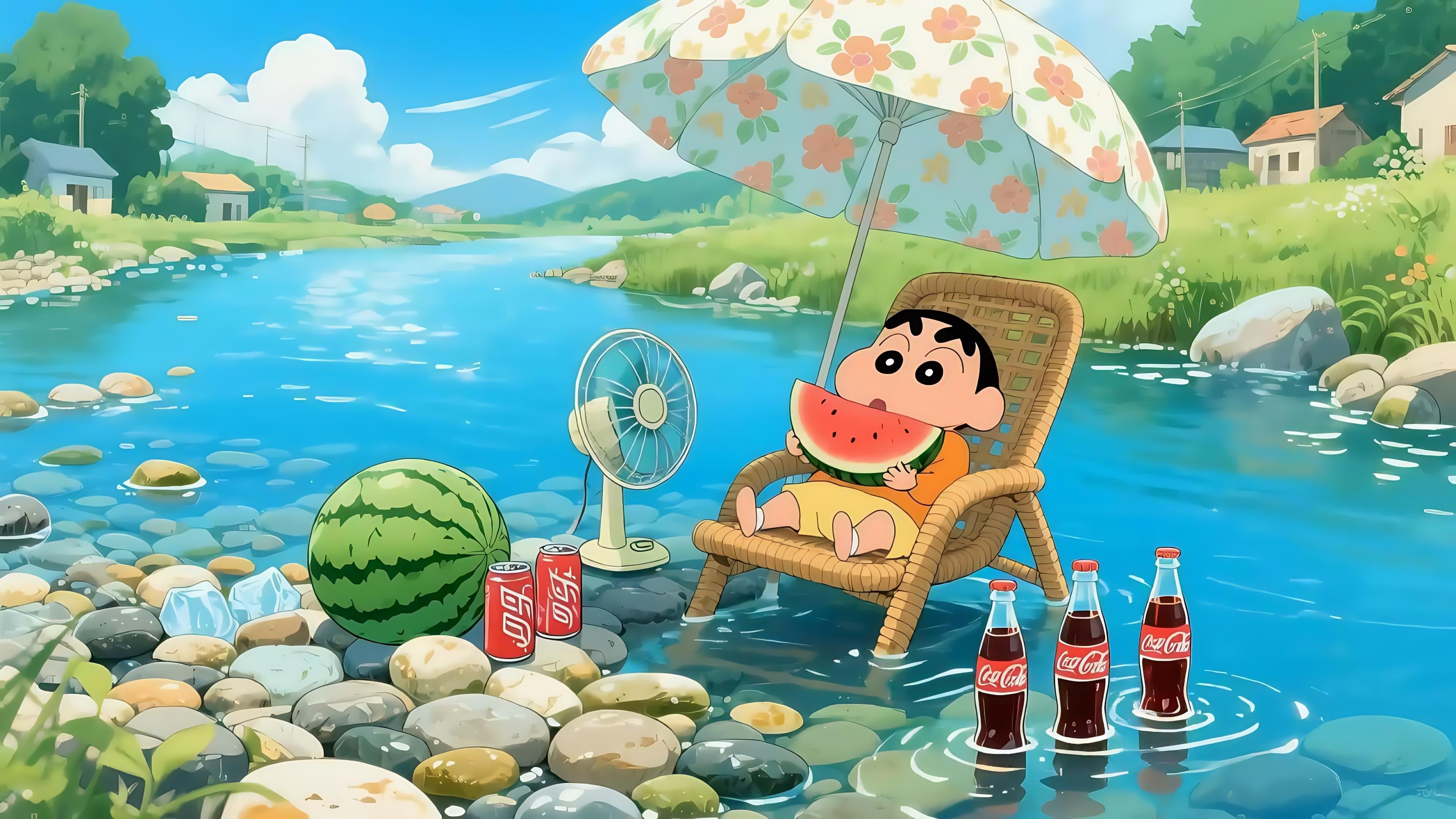 蜡笔小新夏日河边4K壁纸下载
