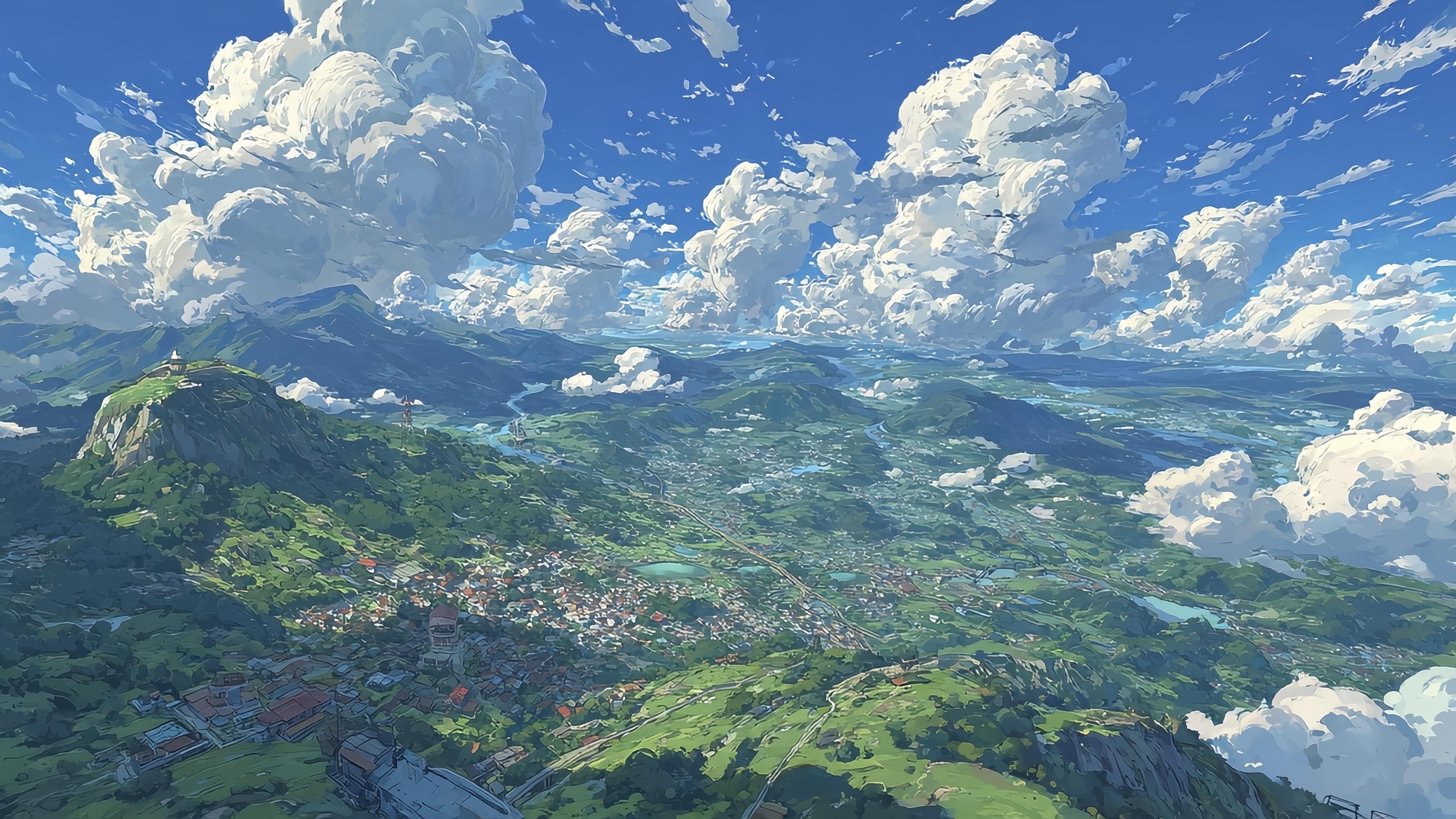 动漫风景4K壁纸，展现唯美的自然景观和云彩