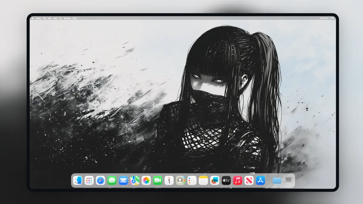 暗黑水墨高马尾少女 · 黑白哥特风 4K 壁纸