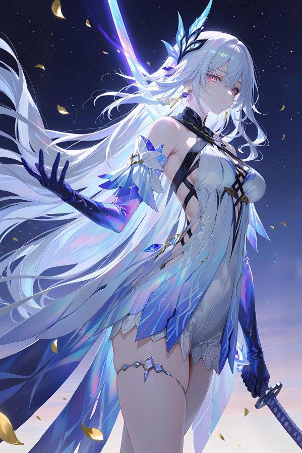 AI 绘画《原神》丝柯克冰晶战衣奇幻剑士
