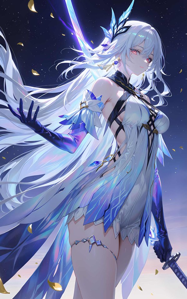 AI 绘画《原神》丝柯克冰晶战衣奇幻剑士