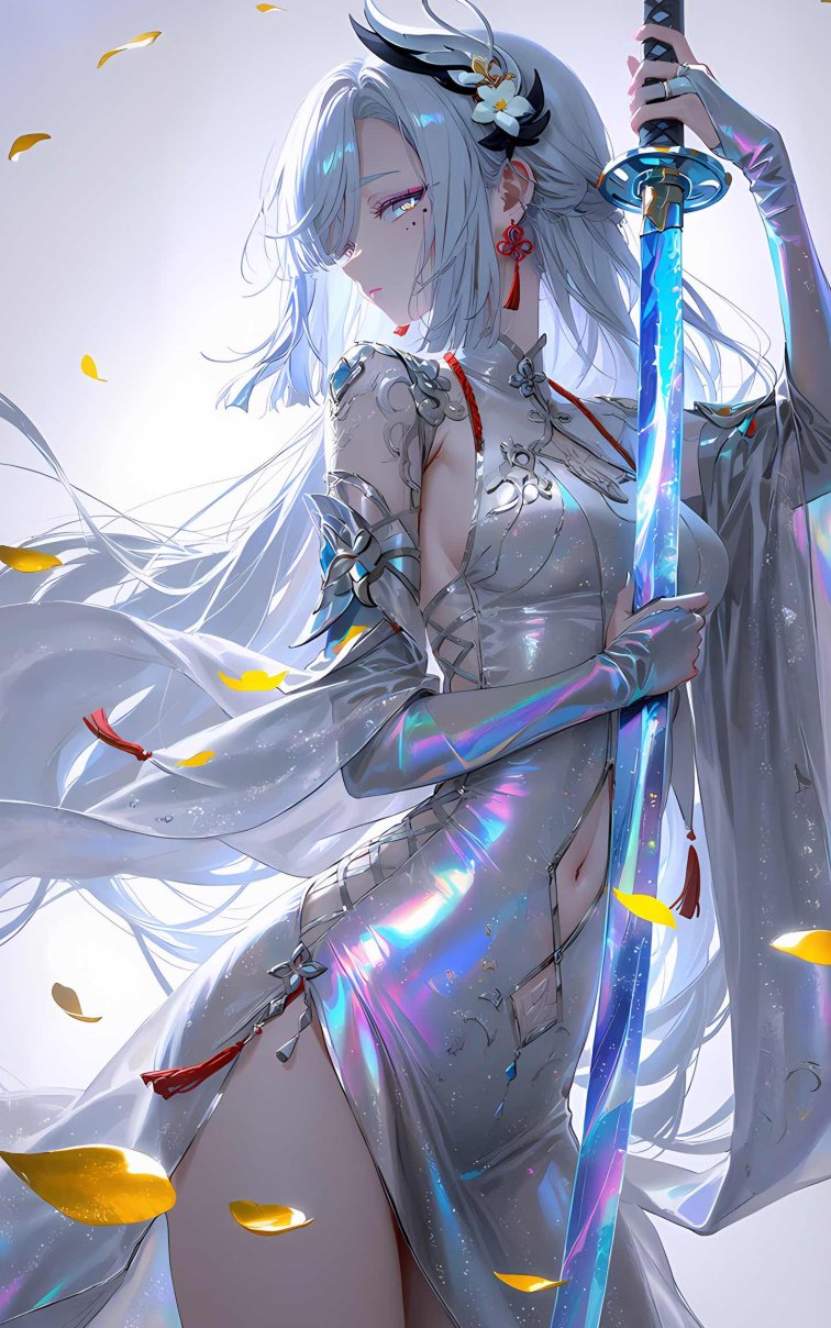 AI 绘画《原神》申鹤 | 银白剑侠飒爽唯美插画