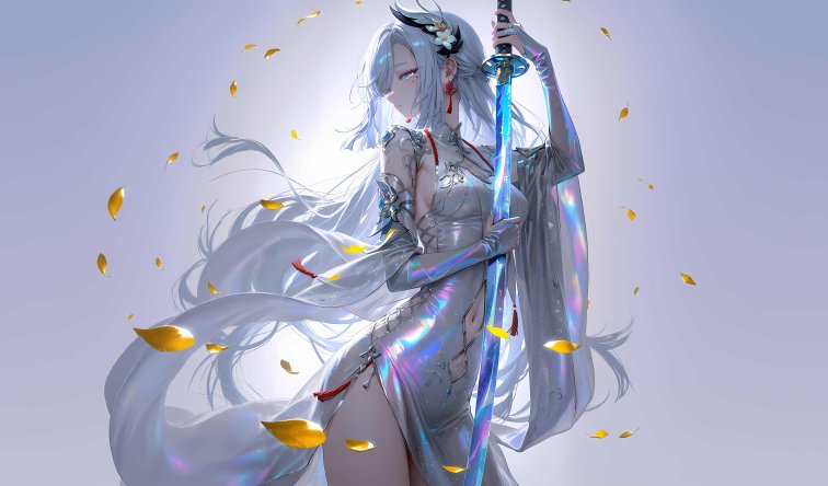 AI 绘画《原神》申鹤 | 银白剑侠飒爽唯美插画