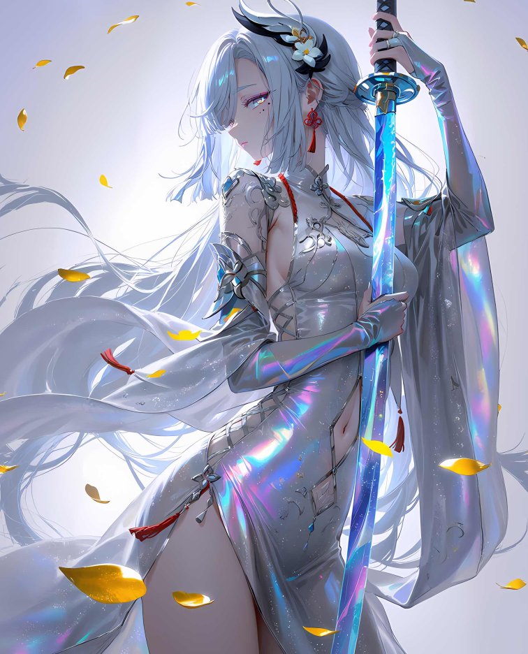 AI 绘画《原神》申鹤 | 银白剑侠飒爽唯美插画