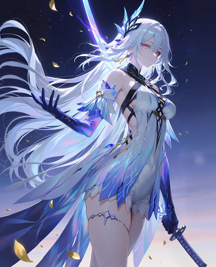 AI 绘画《原神》丝柯克冰晶战衣奇幻剑士