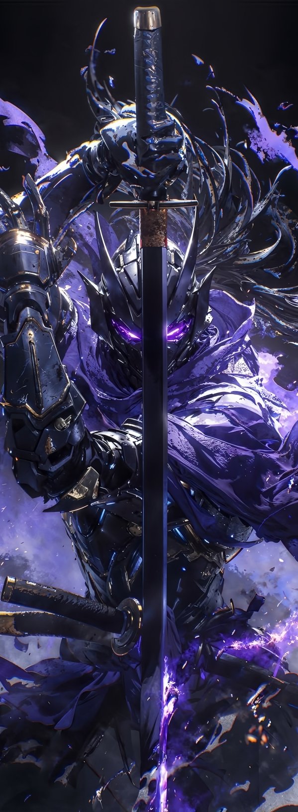 暗紫能量武士 4K幻想风手机壁纸 | 赛博武士高清锁屏