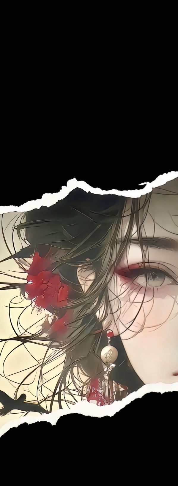 古风女子撕裂风格肖像4K手机壁纸|唯美黑红插画背景图