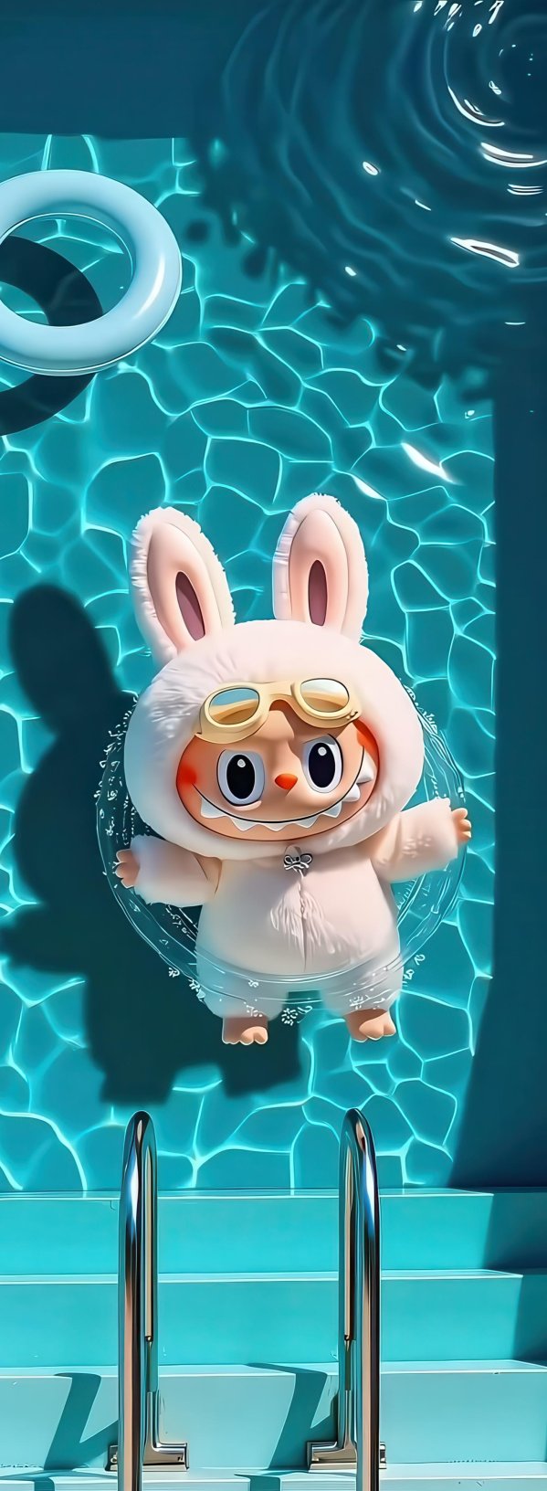 拉布布泳池萌趣 4K 手机壁纸：夏日清凉治愈系，把可爱 “泡” 进屏幕里
