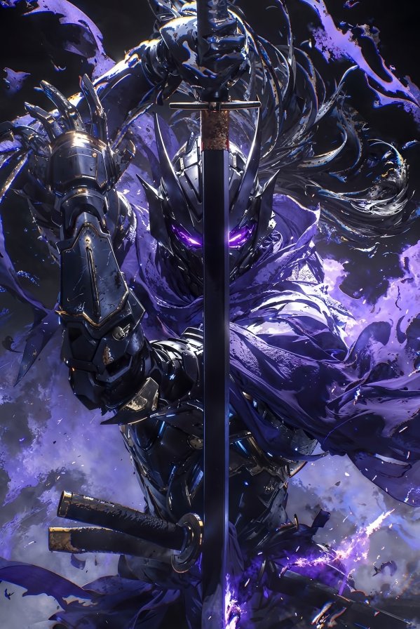 暗紫能量武士 4K幻想风手机壁纸 | 赛博武士高清锁屏