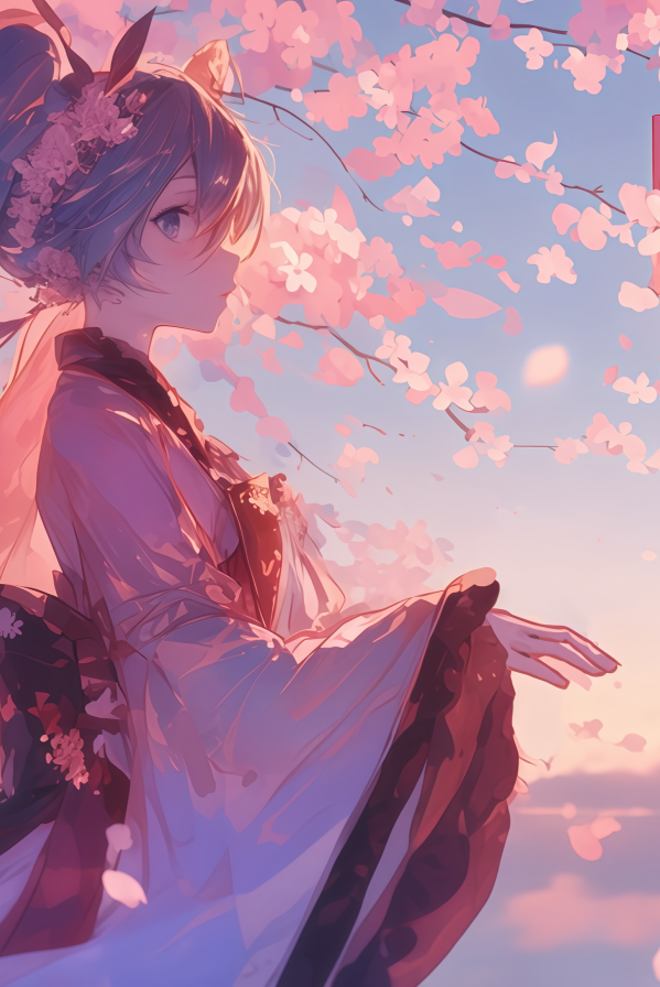 初音未来樱花灯笼4K动漫电脑壁纸 | 唯美场景