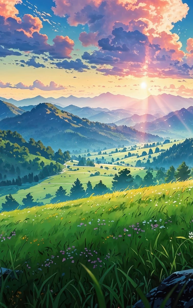 宫崎骏风动漫风景 4K 壁纸：把日落山谷的治愈，铺满你的电脑桌面