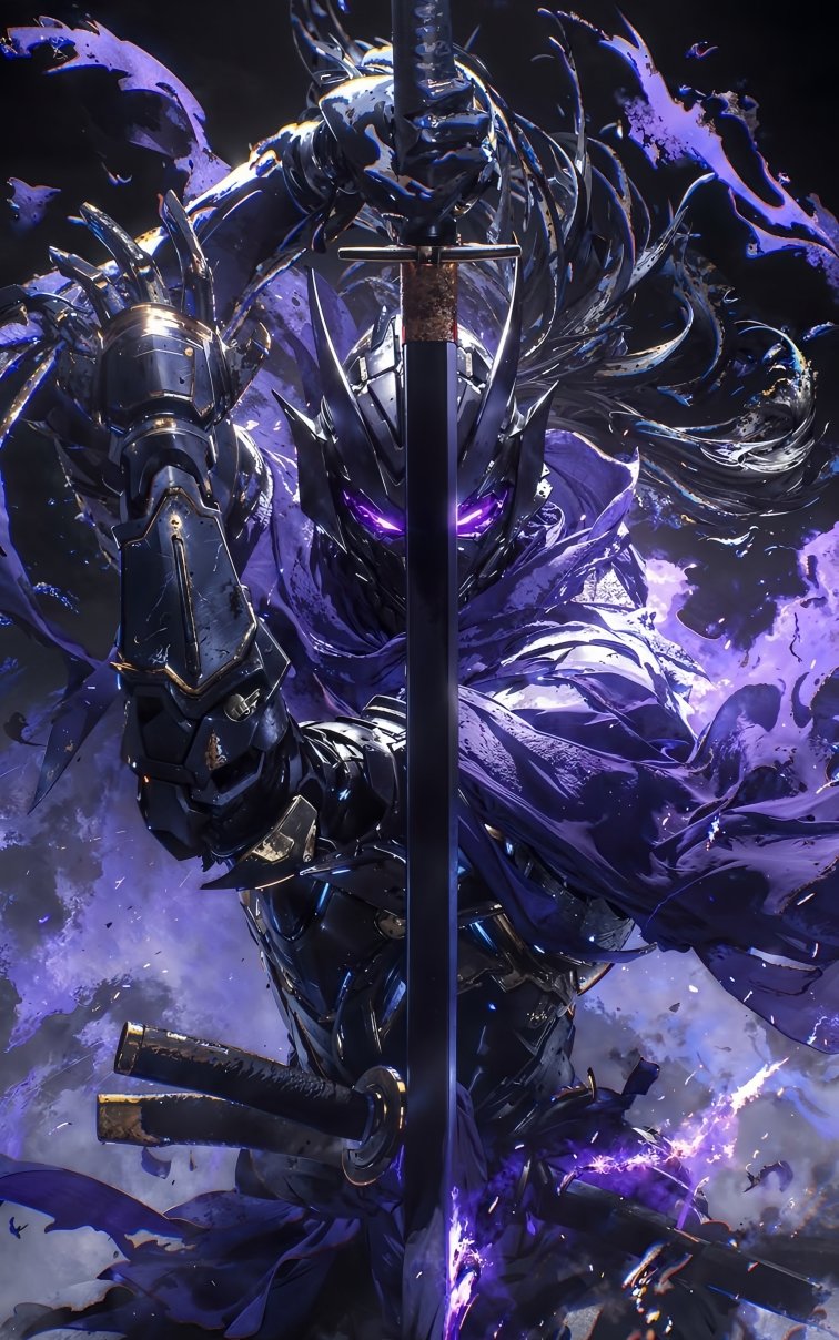暗紫能量武士 4K幻想风手机壁纸 | 赛博武士高清锁屏