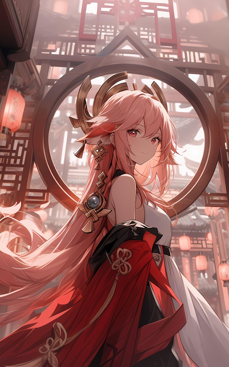 八重神子4K手机壁纸，尽显《原神》稻妻雅韵