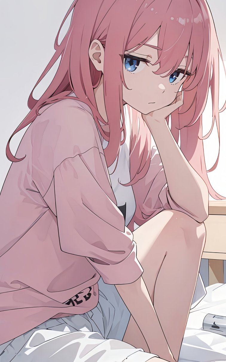 粉发少女唯美4K手机壁纸 | 柔光暖调二次元插画下载