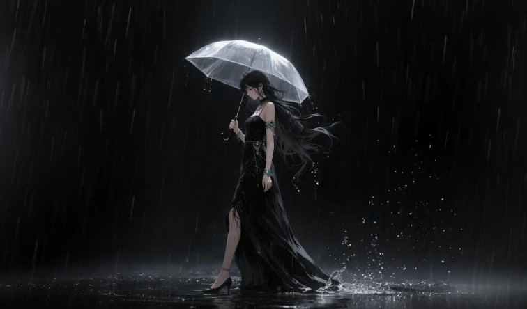 透明伞下雨夜行者4K高清电脑壁纸 | 孤独神秘唯美场景