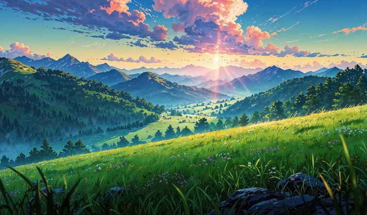 宫崎骏风动漫风景 4K 壁纸：把日落山谷的治愈，铺满你的电脑桌面