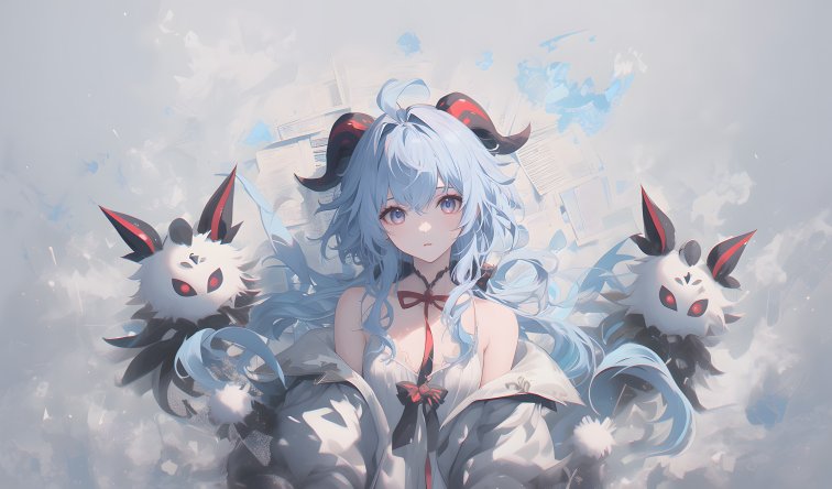 甘雨幻想同人4K壁纸｜蓝发羁角弓箭手与梦幻生灵