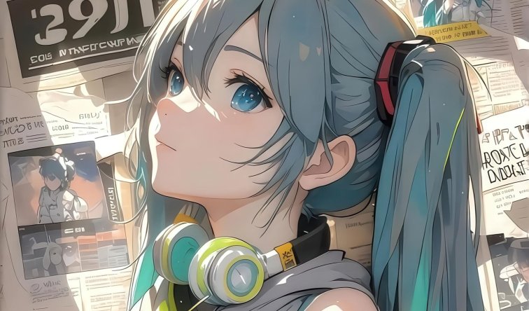 初音未来报纸墙4K动漫手机壁纸 | 未来感潮流插画