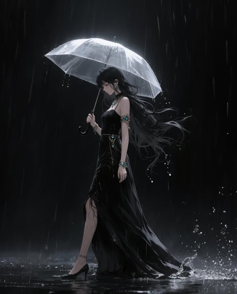 透明伞下雨夜行者4K高清电脑壁纸 | 孤独神秘唯美场景