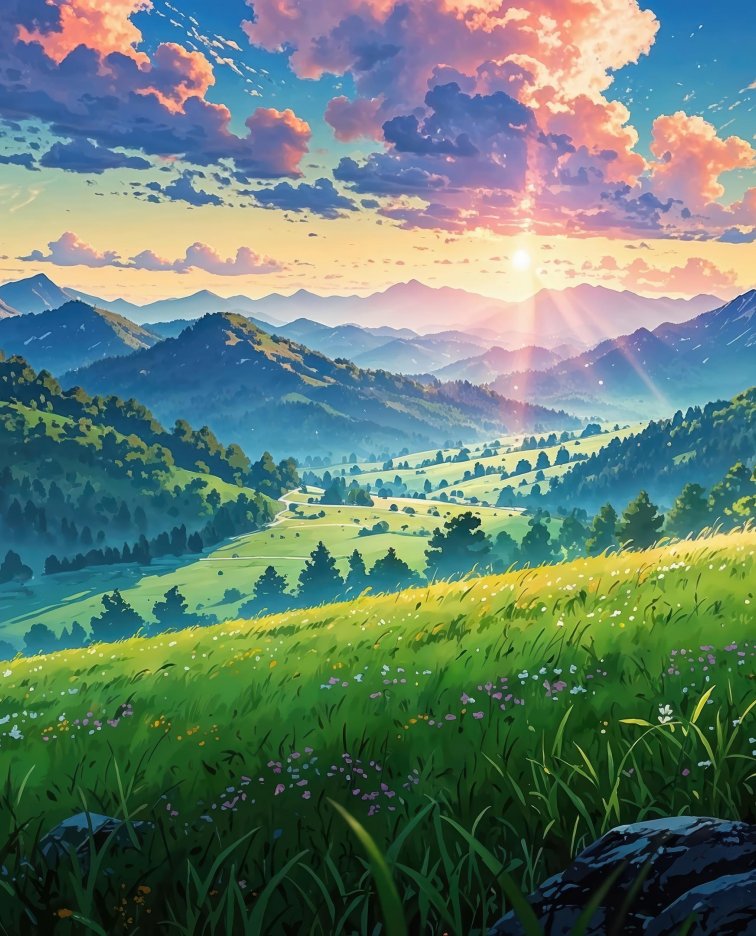 宫崎骏风动漫风景 4K 壁纸：把日落山谷的治愈，铺满你的电脑桌面