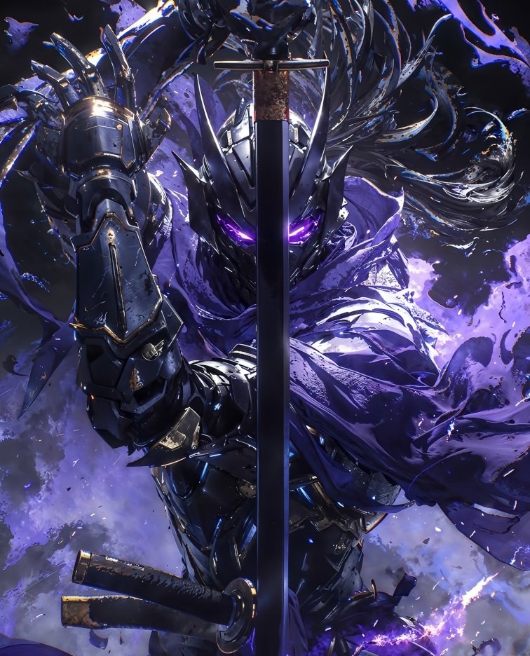 暗紫能量武士 4K幻想风手机壁纸 | 赛博武士高清锁屏