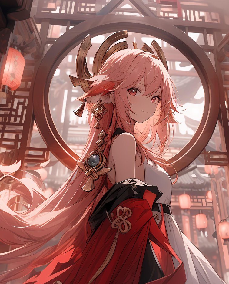 八重神子4K手机壁纸，尽显《原神》稻妻雅韵