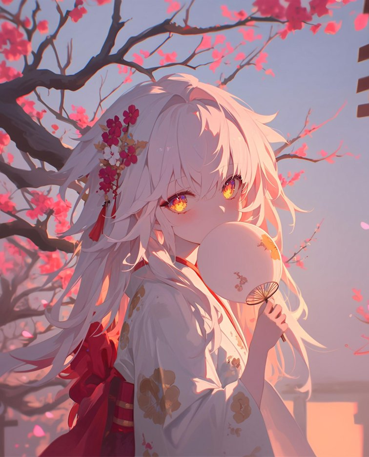 樱花少女4K动漫电脑壁纸 | 团扇遮面春日氛围
