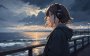 戴耳机的动漫少女黄昏海边4K电脑壁纸 | 治愈系孤独场景
